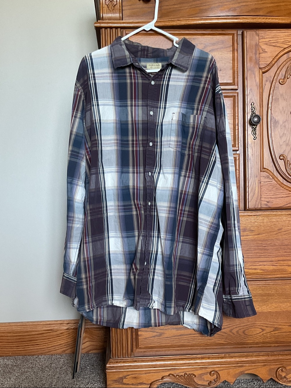 Sonoma Men's Plaid Button-Down Shirt — Navy, White, Gray, Burgundy